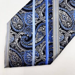 New‎ Pronto Uomo Couture Blue Paisley Stripes Silk Neck Tie